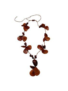 Tagua Nut Necklace Adjustable Handmade Boho Tropical Wood Bead Pendant Statement